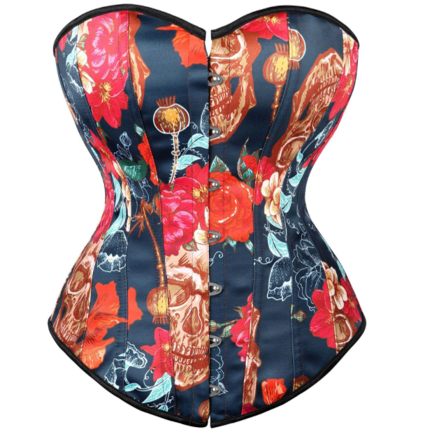 Skeleton Printed Floral Ding Breast Waist Corset
