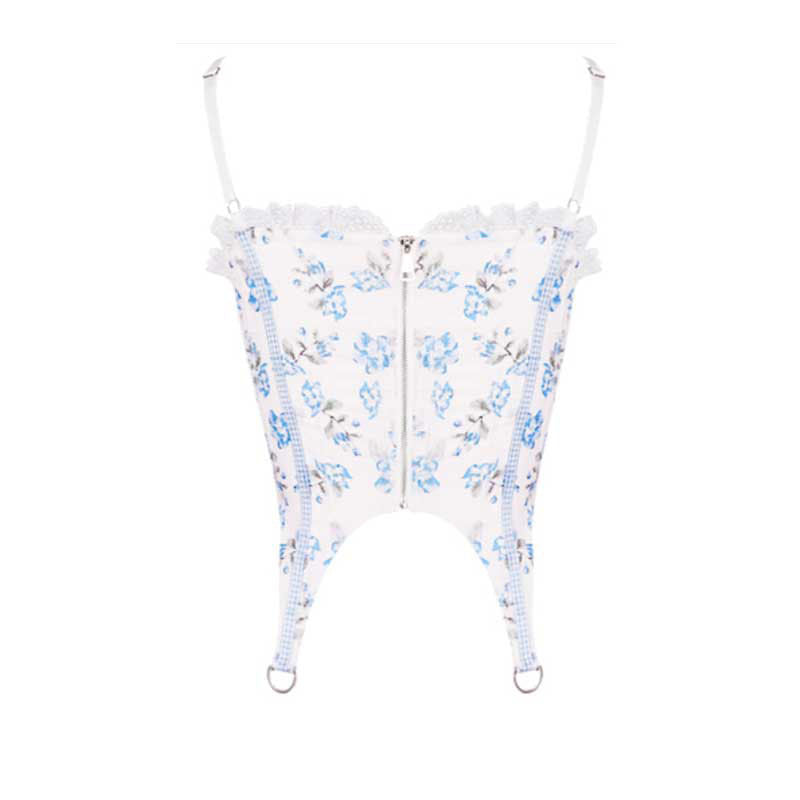 Female Sweet Girl Group Blue Floral Bandage Vest Wearing A Suspender Corset
