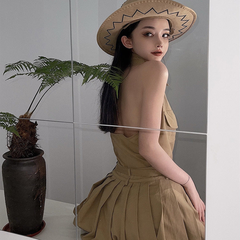 Fashion Camisole Top Tooling Two-Piece Suit