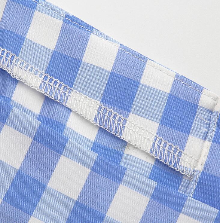 Blue plaid cherry embroidered camisole lace crop top