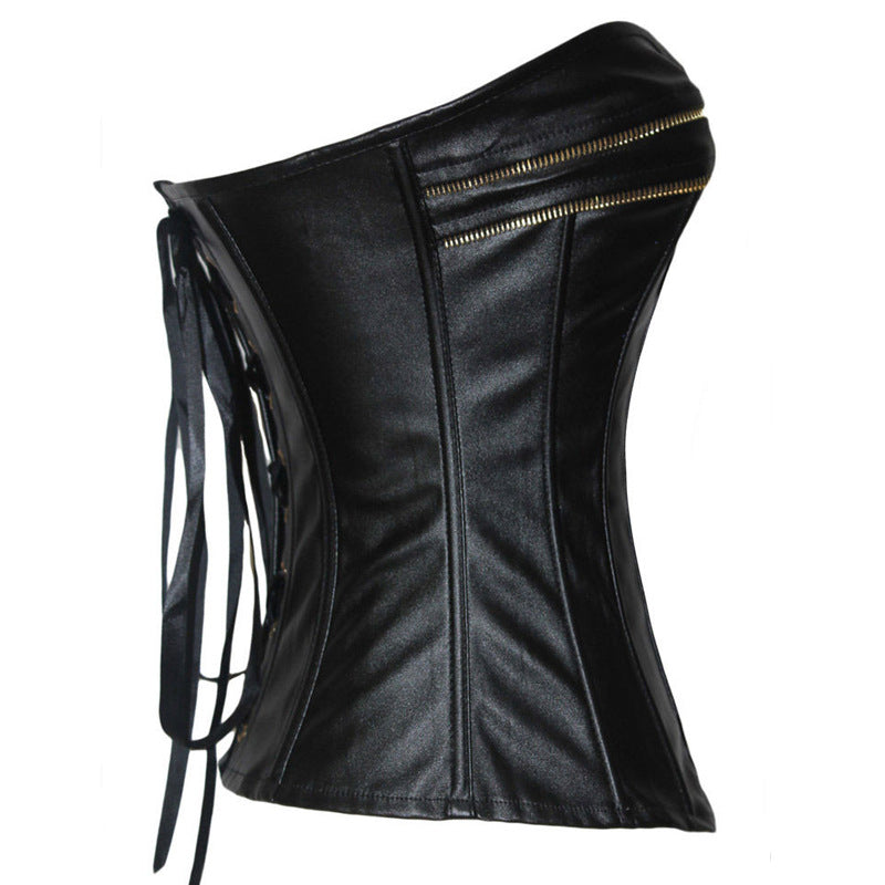 Court Shaper European And American PU Leather Zipper Postpartum Corset Waist