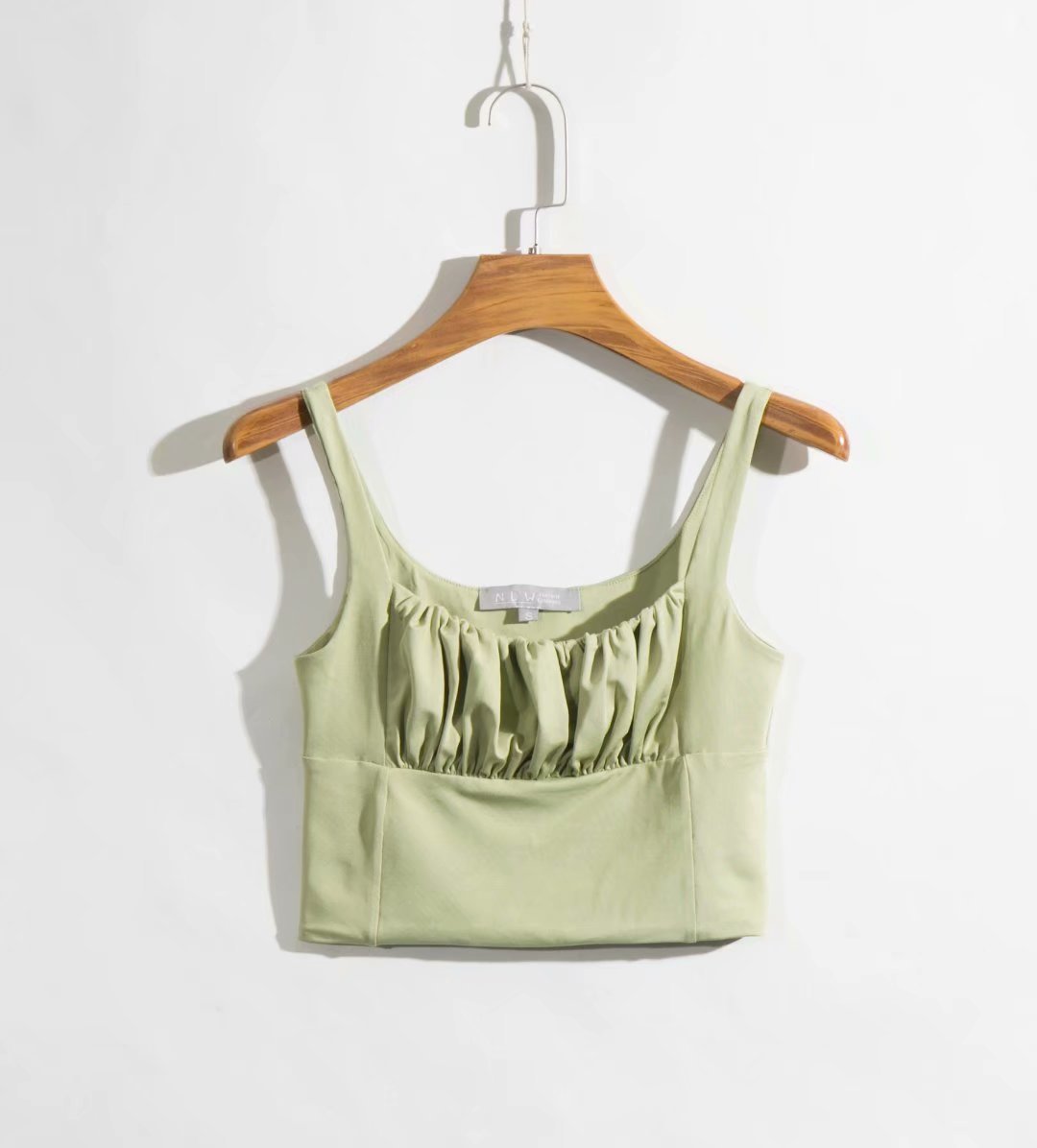 Solid Color Sling Slim-fit Pleated Camisole Top