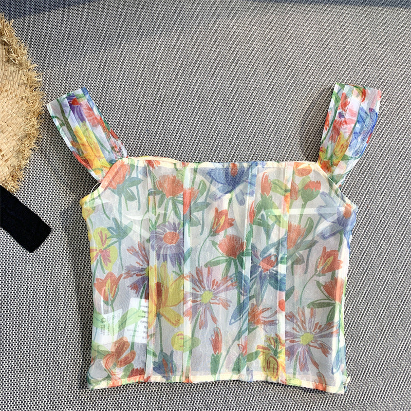 Off-the-shoulder Top With Printed Collar Camisole