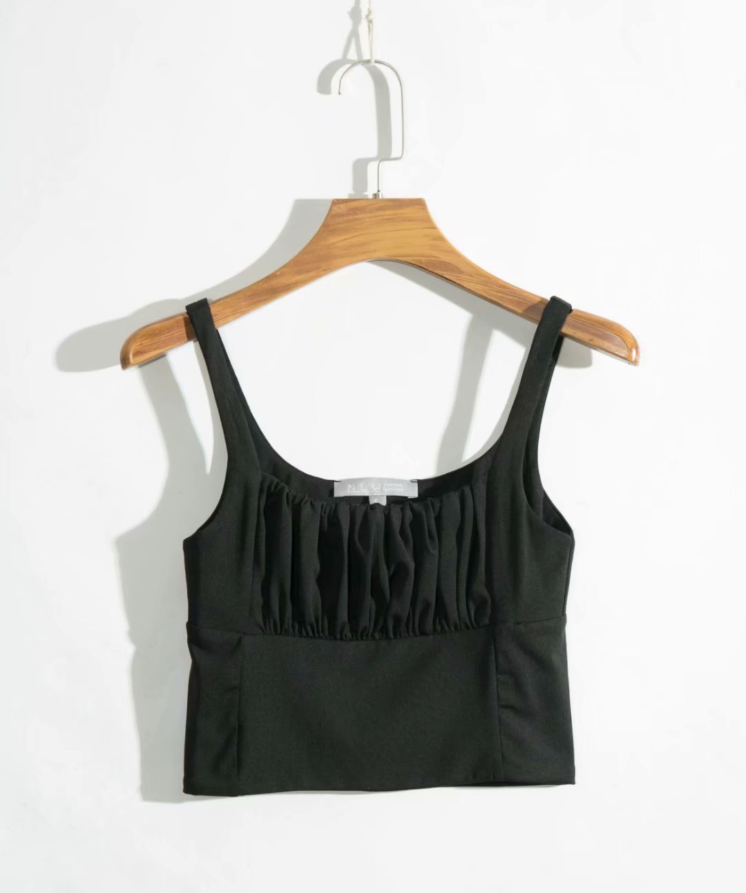 Solid Color Sling Slim-fit Pleated Camisole Top