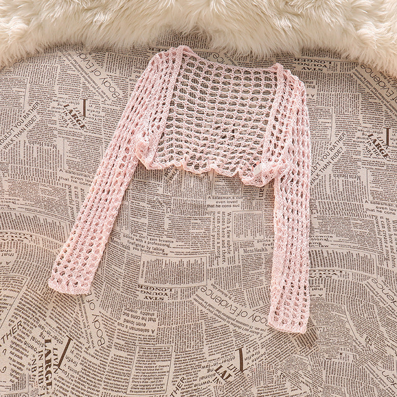 Women's Hollow Thin Cardigan Top With Camisole