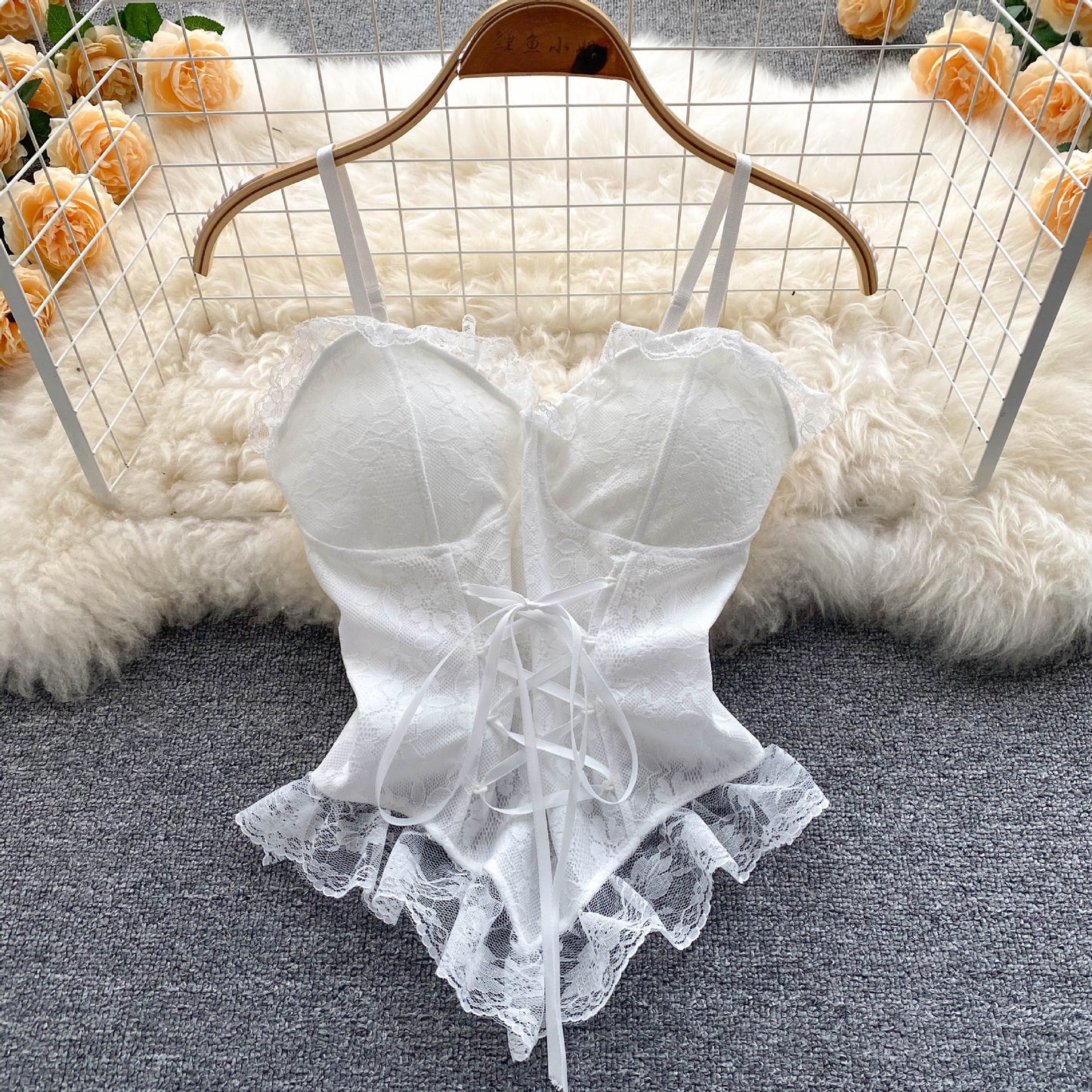 Lace Cross-Tie Slim Fit Irregular Camisole Top