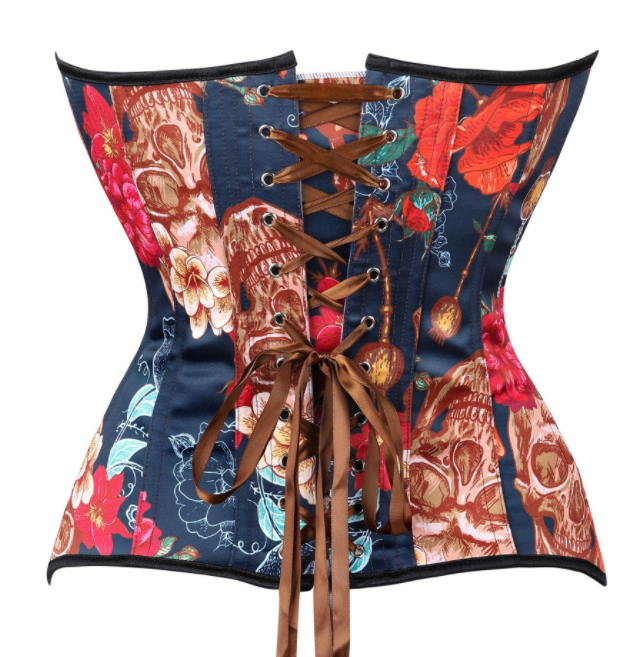 Skeleton Printed Floral Ding Breast Waist Corset