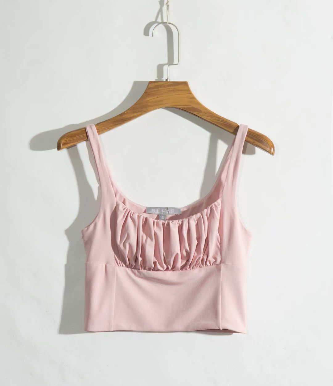 Solid Color Sling Slim-fit Pleated Camisole Top