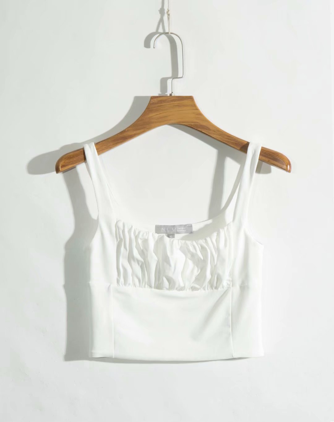 Solid Color Sling Slim-fit Pleated Camisole Top