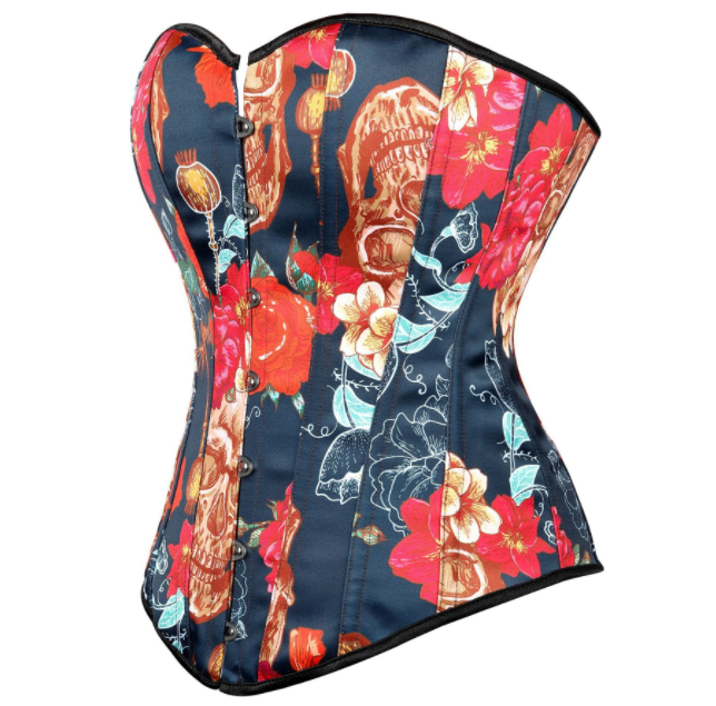 Skeleton Printed Floral Ding Breast Waist Corset