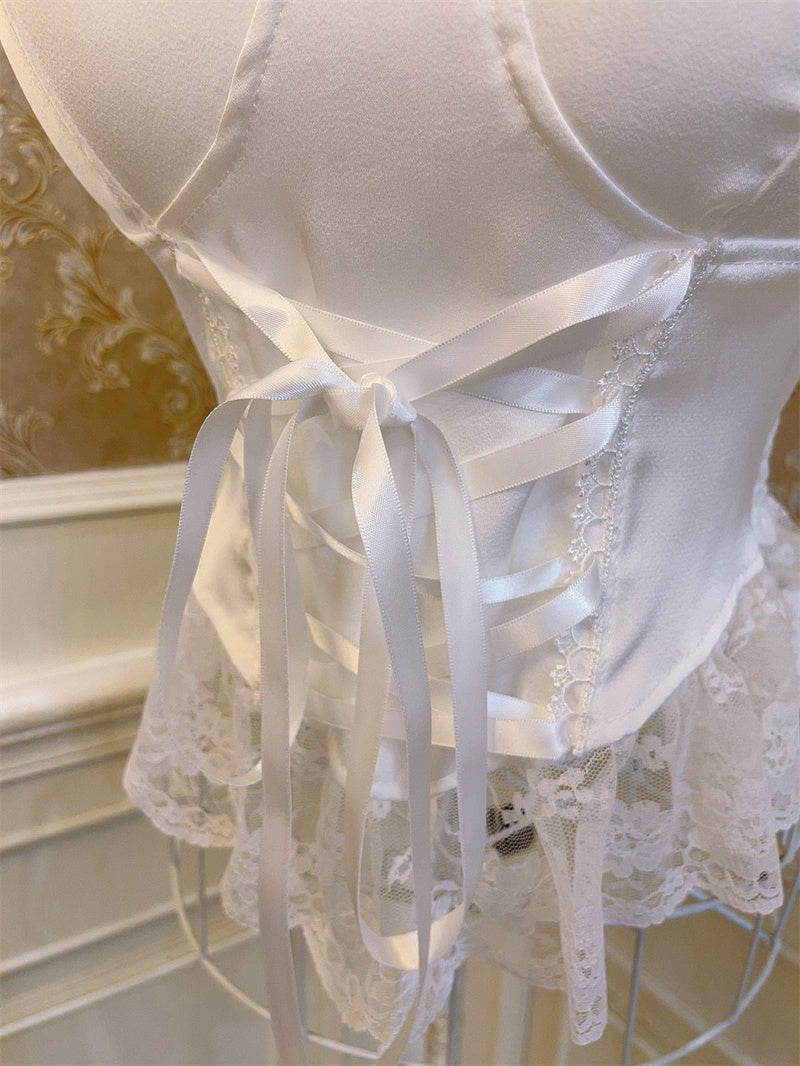 Women's Fashion Bow Cross Tie Lace Camisole Top