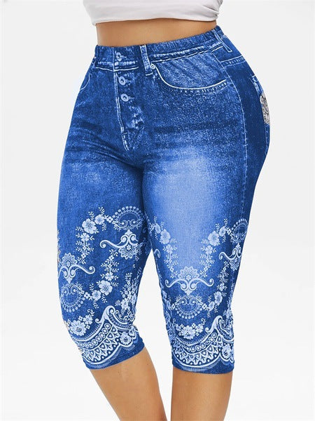 Denim Yoga Pants Jeans Leggings High Waist Capri Pants Jeggings