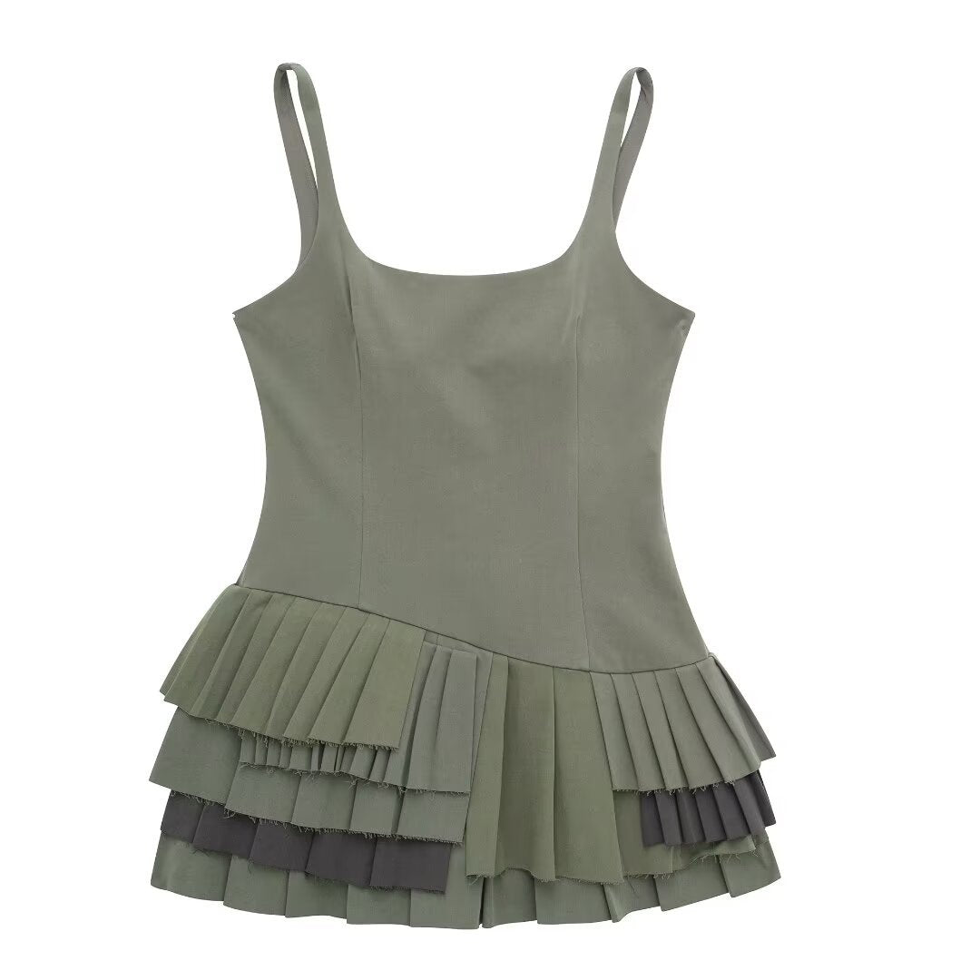 Women's Fashion U-neck Sleeveless Waist Trimming Ruffles Camisole