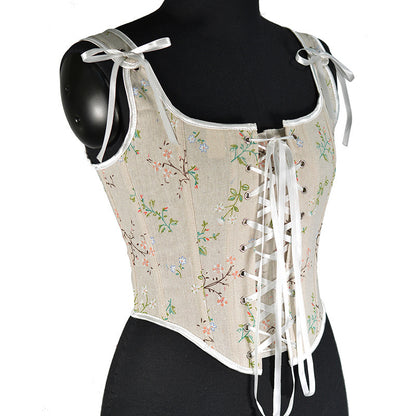 French Small Floral Strap Fishbone Corset Short Vest