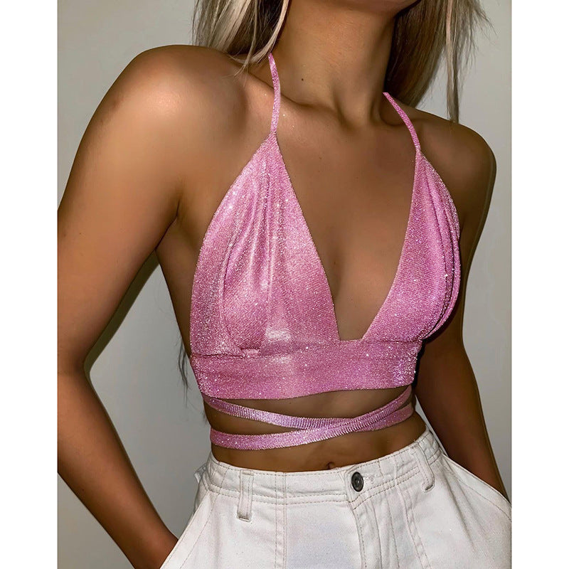 Women's Sexy Hot Girl Straps Inside The Tank Top Wind Spring Halter Backless Tops