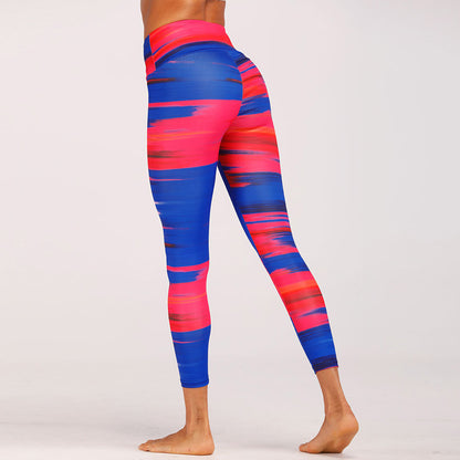 Blue&Red Digital Print yoga pants High waist Contrast color athletic leggings