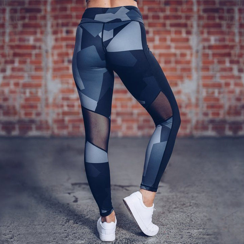 Digital printing mesh yoga leggings abdomen high waist yoga pants