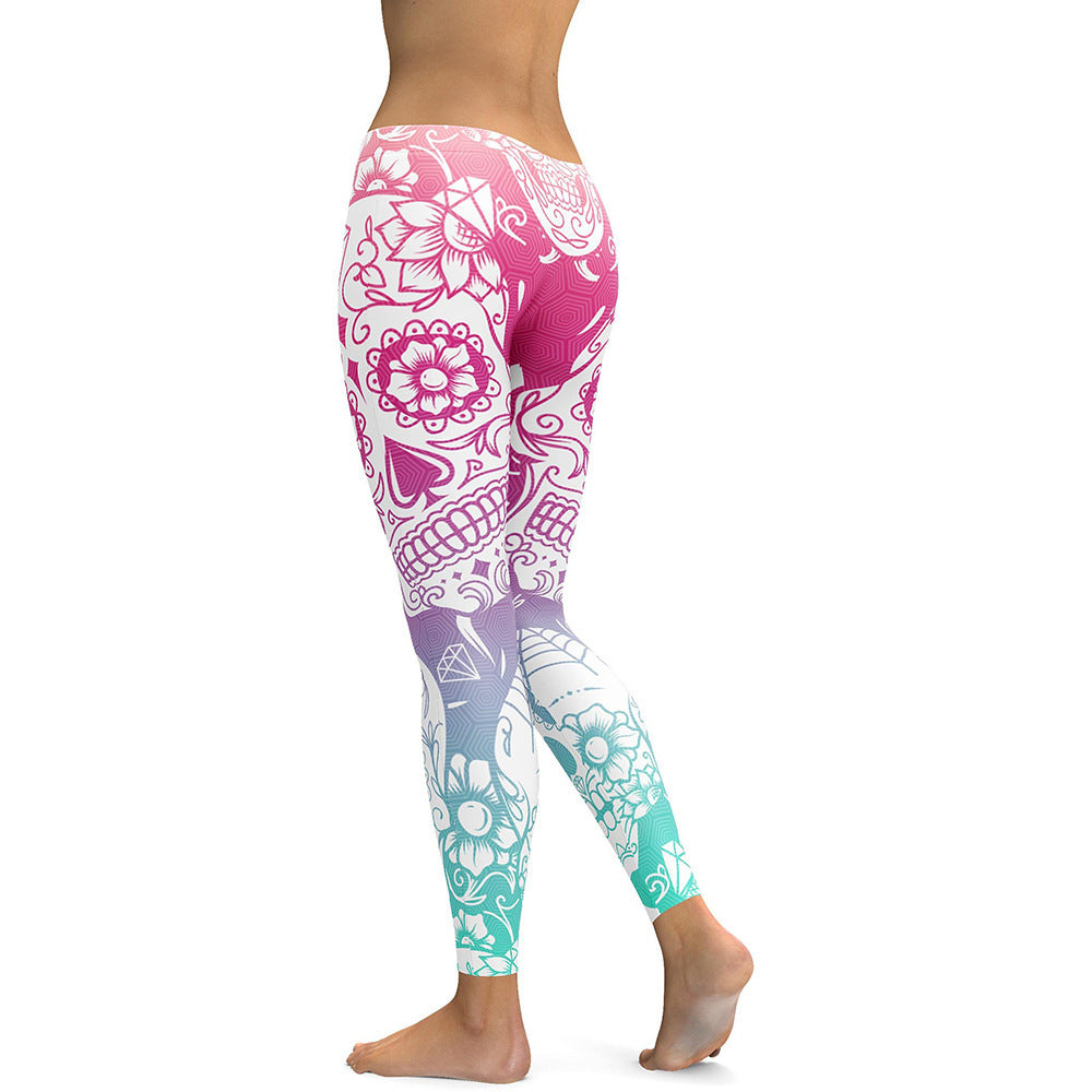 Sugar Skull Multicolor+White Yoga/Workout Leggings