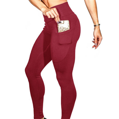 Mobile phone pocket leggings female solid color