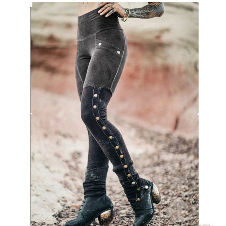 Printed high-waist distressed women's trousers