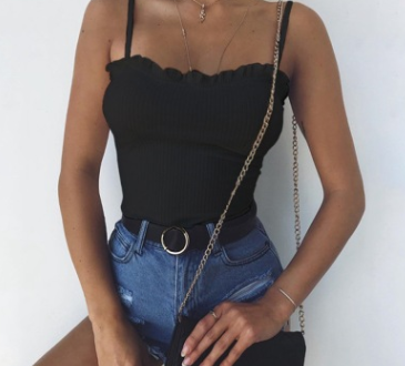 RUFFLE BLACK BODYSUIT