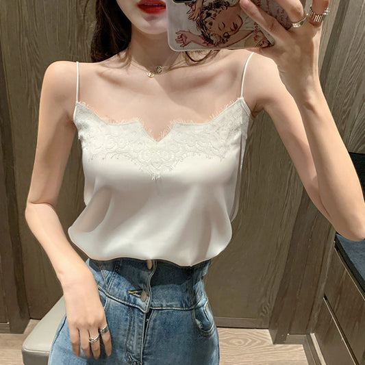 Stitching Camisole Loose Top Solid Color Bottoming Shirt