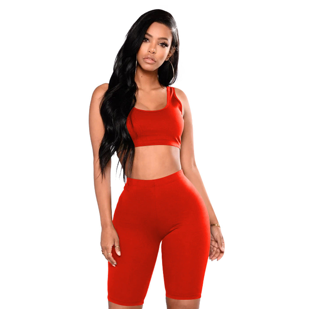 Women's Summer Solid Color Sports Sexy Two-piece Set