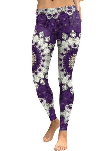 Purple Mandala Flower Yoga Workout Leggings