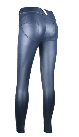 Women's Peach Hip Color High Elastic Leather Pants