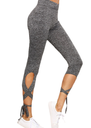 Casual pants gray sexy hips high waist tight bandage seven points cross leggings pants