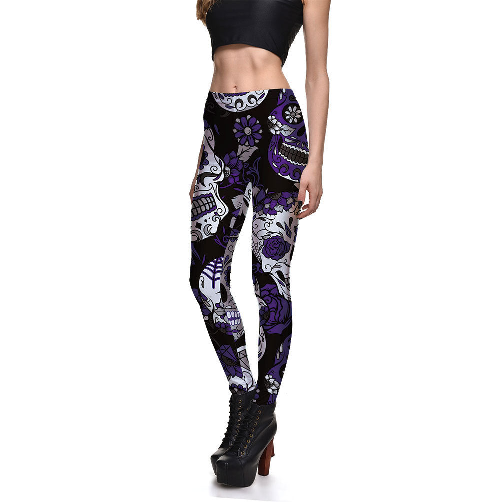 Leggings Fitness High Quality Women's Purple Skull Vines