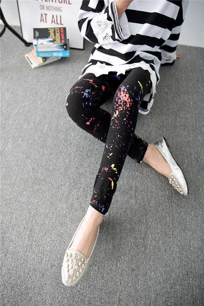 2017 Spring Graffiti Milk Silk Ink Painting Elastic Leggings Wholesale