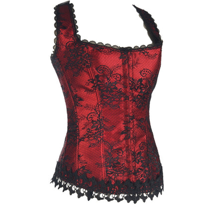 Red Lace Waist Waist Body And Shoulder Court Corset