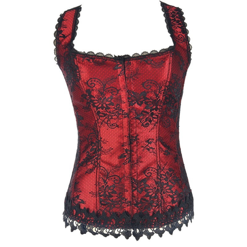 Red Lace Waist Waist Body And Shoulder Court Corset