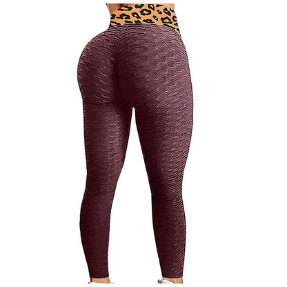 Bubble Yoga Pants High Waist Hip Sweatpants New Leopard Print Stitching Leggings Peach Hip Tights