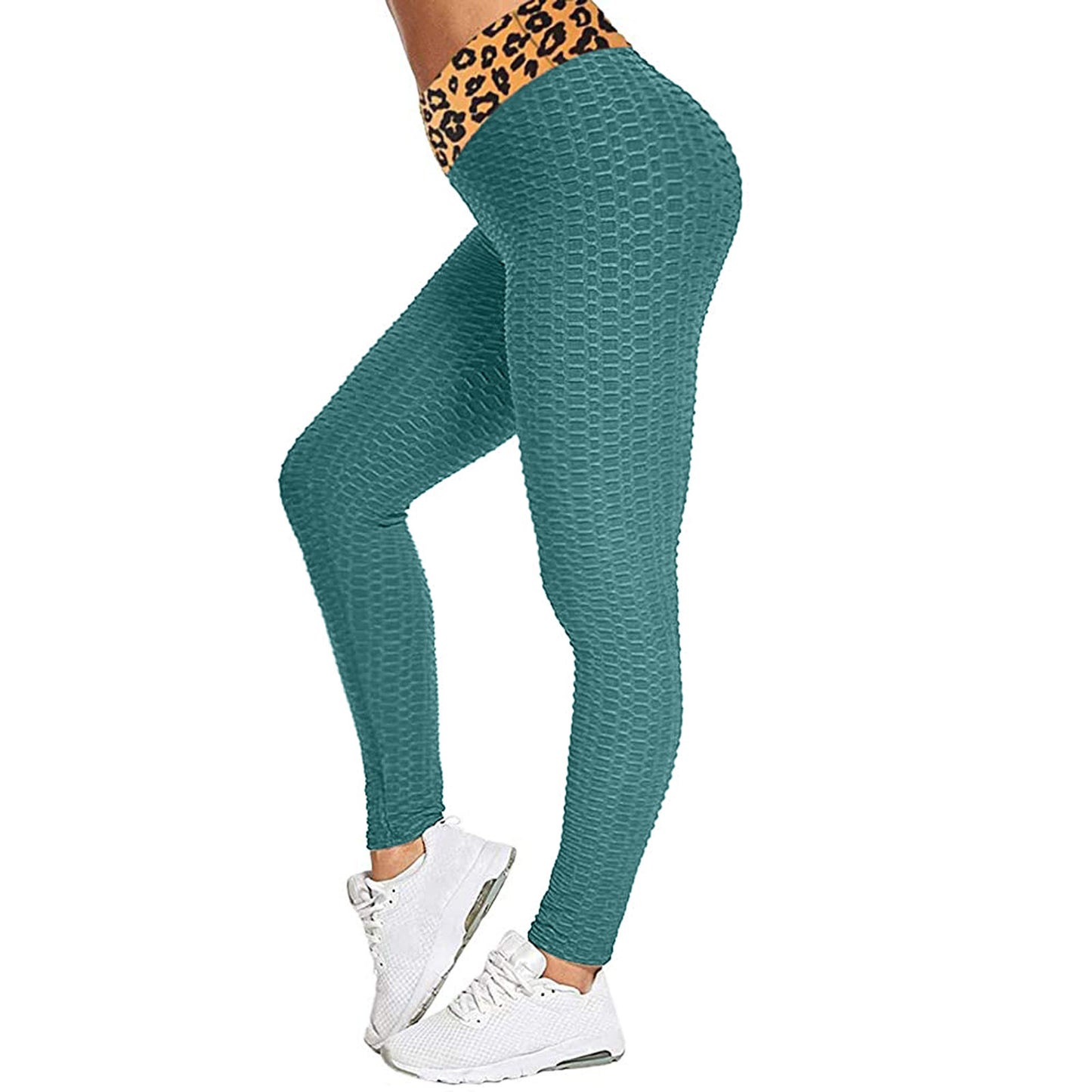 Bubble Yoga Pants High Waist Hip Sweatpants New Leopard Print Stitching Leggings Peach Hip Tights