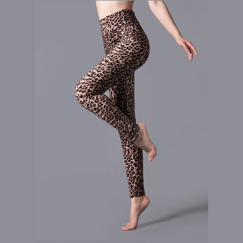 Spring And Autumn Big Stretch High Waist Leopard Print Outer Wear Leggings