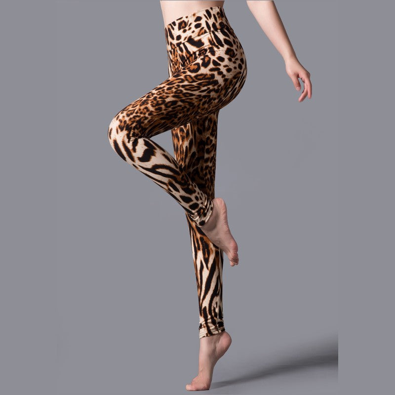 Spring And Autumn Big Stretch High Waist Leopard Print Outer Wear Leggings