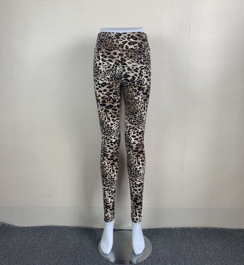 Spring And Autumn Big Stretch High Waist Leopard Print Outer Wear Leggings