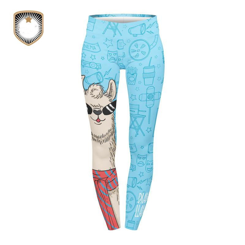 Alpaca Llama Series Printed Nine-Point Leggings Tight Yoga Pants