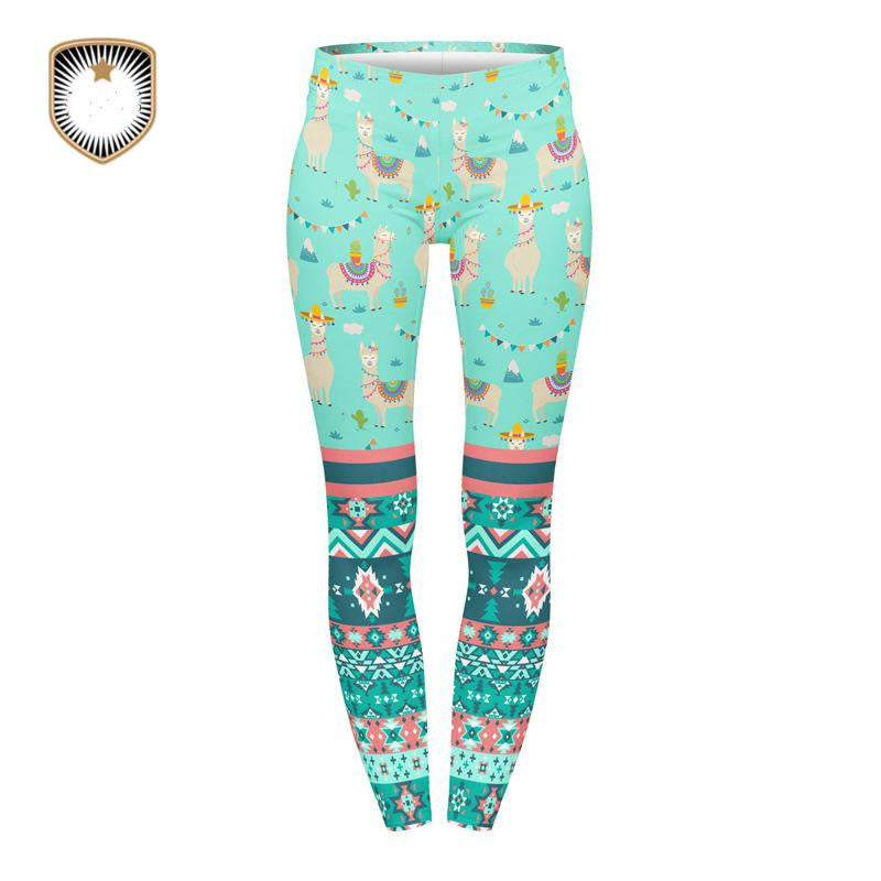 Alpaca Llama Series Printed Nine-Point Leggings Tight Yoga Pants