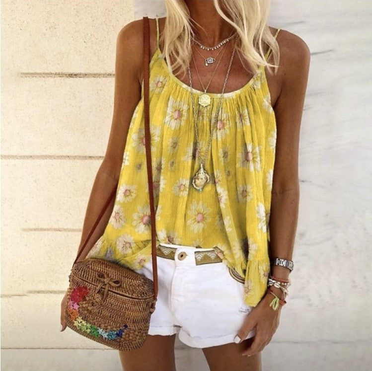 Women's Top Loose Floral Print Camisole T Shirt