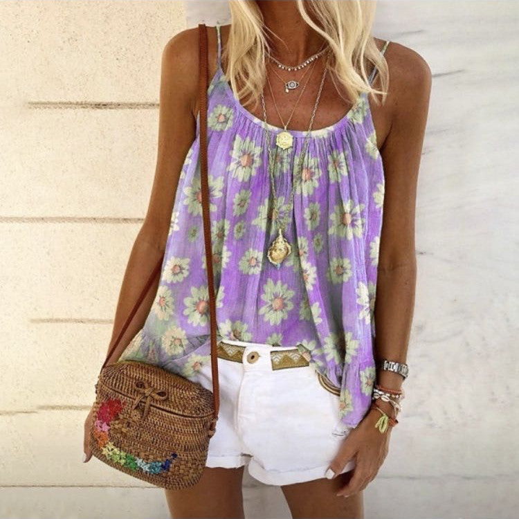 Women's Top Loose Floral Print Camisole T Shirt