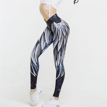 Angel Wings Printed Yoga Sports Leggings Hip-Up High-Waist Yoga Pants