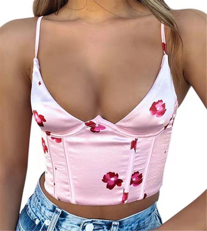 Neck Floral Tanks Camis  Sexy Bustier Summer Tube Crop Tops Festival Outfit