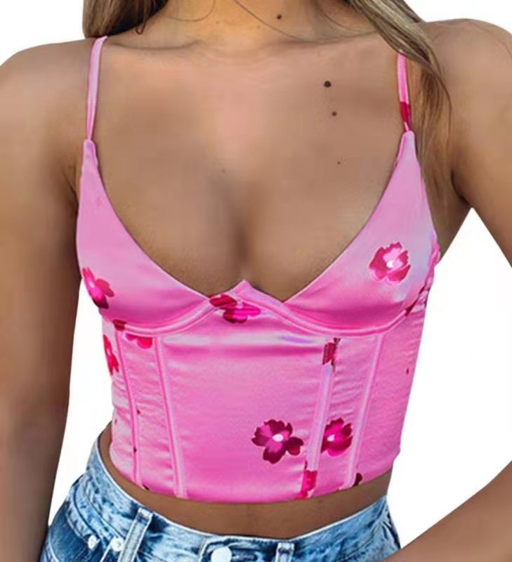 Neck Floral Tanks Camis  Sexy Bustier Summer Tube Crop Tops Festival Outfit