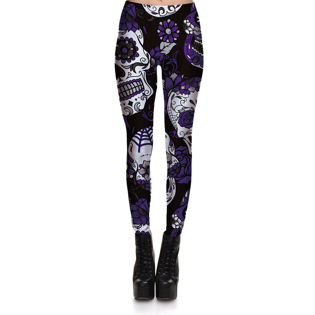 Leggings Fitness High Quality Women's Purple Skull Vines