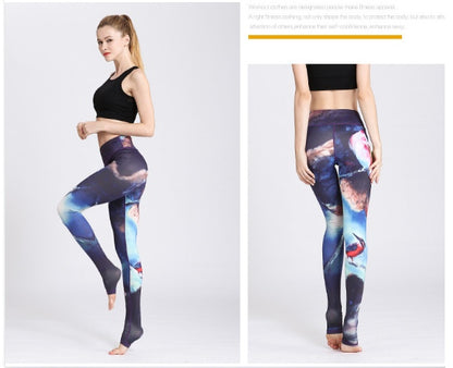 European and American yoga pants women's high waist print foot pants