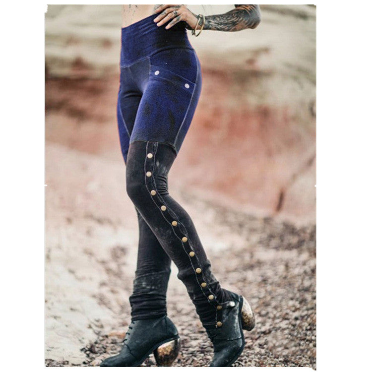 Printed high-waist distressed women's trousers