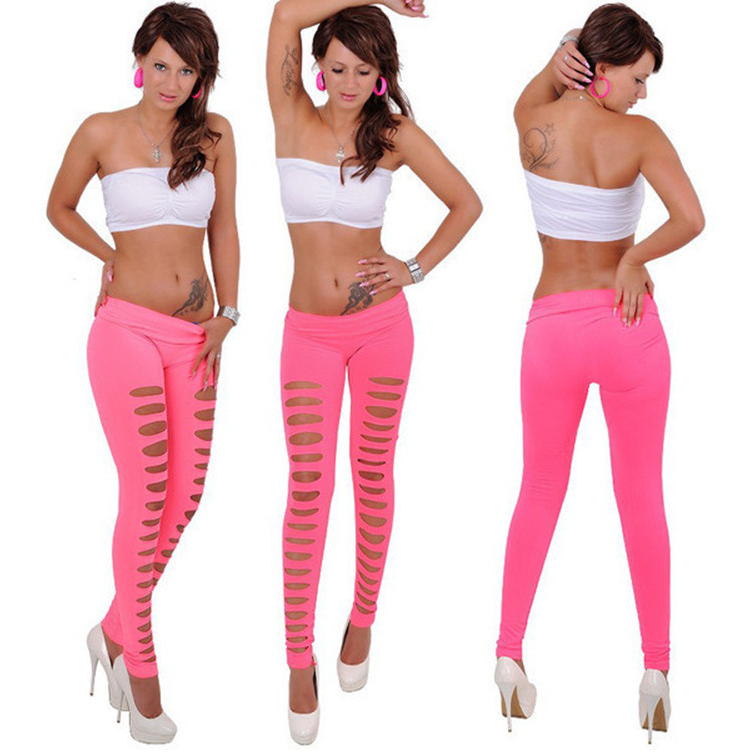 Front hole seamless leggings female was thin solid color stretch tights